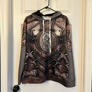 Brown Armor Hooded Graphic Sweater